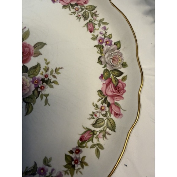 James Kent Old Foley Harmony Rose Cake Plate England Pink White Roses Fluted - Picture 3 of 6